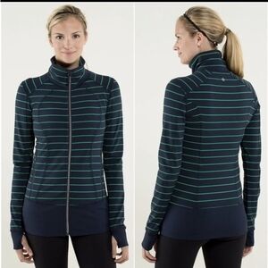 lululemon athletica Navy and Green Striped Sweater